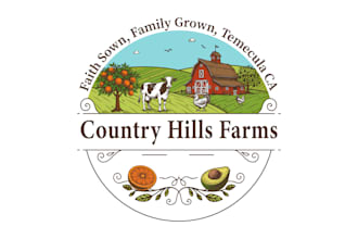 design a premium hand dawn vintage farm or ranch logo
