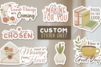 design cute boho aesthetic motivational stickers packs for etsy and personal use