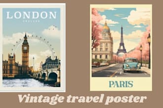 design retro vintage minimalist art deco travel poster printable movie cover