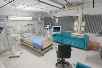 rebuild 3d hospital interior and exterior,clinic,cgi render,asylum,lobby,animate