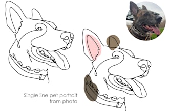draw a continuous one line art pet portrait illustration
