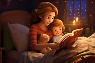 illustrate 3d or vector children book illustration and story book in mid journey