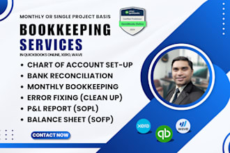 do monthly bookkeeping, bank reconciliation, cleanup via quickbooks online, xero