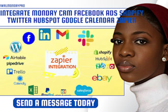 integrate monday CRM facebook ads shopify twitter hubspot google calendar zapier