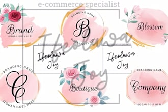 design custom modern hand draw feminine botanical boho and watercolor logo