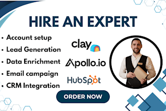 setup clay com, apollo io sequences, hubspot crm workflows, and automation