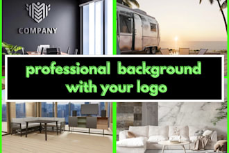 design office mockup google meet and zoom virtual wallpaper background with logo