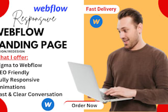 create a  responsive webflow landing page, business website, wix webflow website
