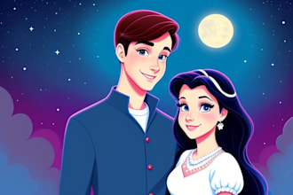 draw cartoon disney couple portrait