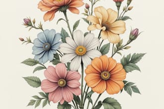 draw botanical illustration of flowers, plants, fruits