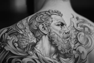 make a realistic black and white tattoo design for you