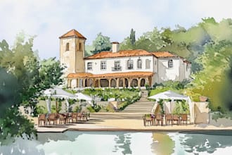 illustrate your wedding venue in watercolor realistically