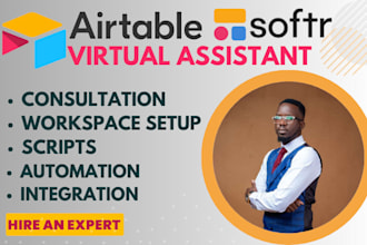 setup airtable database, softr website automation, zapier, make com automation