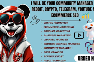 be your community manager for reddit crypto, youtube, telegram and ecommerce seo