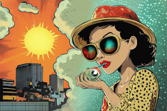 draw vintage cartoon art illustration in pop art style