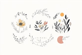 design boho chic hand drawn botanical logo