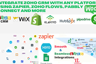 integrate zoho CRM with any platform using zapier, zoho flows, pabbly connect