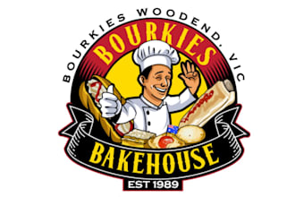 do unique bakery, restaurant, food logo with business card