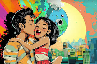 draw vintage cartoon art illustration in pop art style