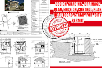 design grading, drainage plan erosion control plan in autocad stamp, city permit