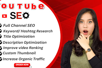 be managing organic youtube video SEO and channel setup with thumbnails
