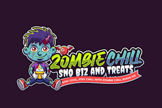 design cute zombie kids shave ice company logo