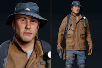 do 3d character modeling for game with realistic texture rigging weapon sculpt