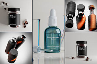 create custom 3d bottle design and rendering for cosmetics serums supplements