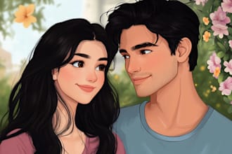 draw cartoon disney couple portrait