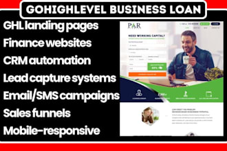 design gohighlevel business loan landing page mca finance website crm automation