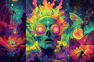make trippy, psychedelic, surreal, illustrations designs
