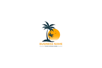 create a stunning palm tree and wave beach logo for your brand