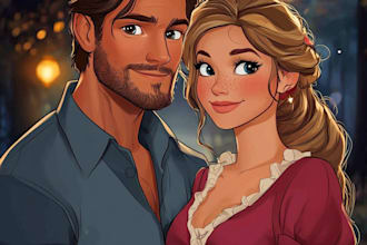 draw disney couple portrait illustration, family portrait
