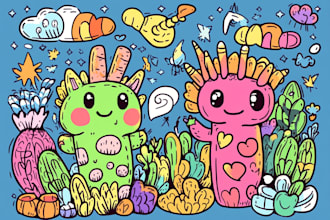 draw cute doodle and doodle art ilustration for any purpose