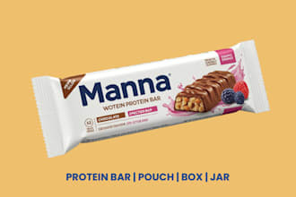 design organic food product packaging, protein bar design and supplement label