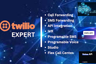 set up twilio studio, IVR, SMS, twiml, and integrate apis for voice and SMS