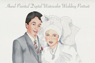 create a hand painted digital watercolor wedding portrait