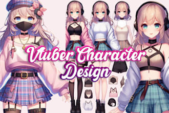 draw anime vtuber character sheet, live2d reference avatar model design, chibi