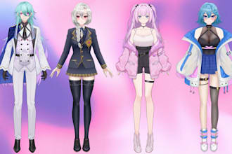 draw vtuber oc, 2d vtuber model, furry anime vtuber character for live2d rigging
