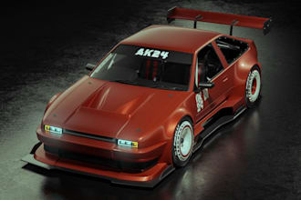 render 3d fivem car model like muscle car, retro car for simulation,3d drift car