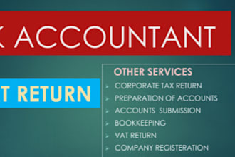do bookkeeping, UK corporation statutory accounts and vat returns to ct600
