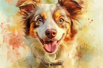 draw realistic watercolor portrait of your animal petcat dog