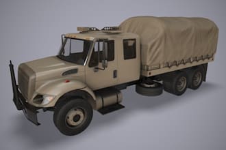design 3d car, military vehicle, roblox model, cgi, game traller, semi truck van