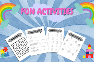 design kids worksheet, activity book activity pages for kindergarten