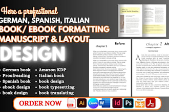 design, format german ebook, spanish book, italian  book, manuscript formatting