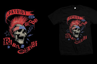 draw awesome vintage skull t shirt design logo in 24 h