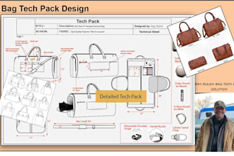 create quality tech pack for your bag product tote flat sketch detailed drawings