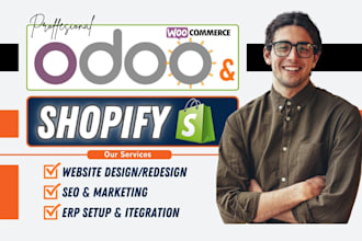 build custom odoo website modules, integrate odoo to shopify odoo website design