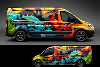 do unique car wrap, van wrap design, truck wrap, vehicle wrap, bus wrap design