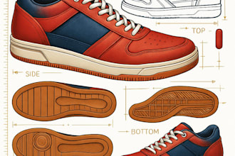 design shoe tech pack for shoe foot wear draw sneaker tech pack for manufacture